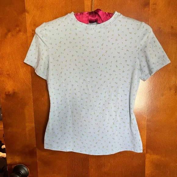 Skims Powder Blue Micro Floral Women's T shirt - Picture 2 of 5